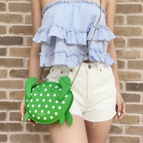 Kate Spade Shelly Crab Novelty Crossbody Green White Polka Dots - Picture 7 of 8